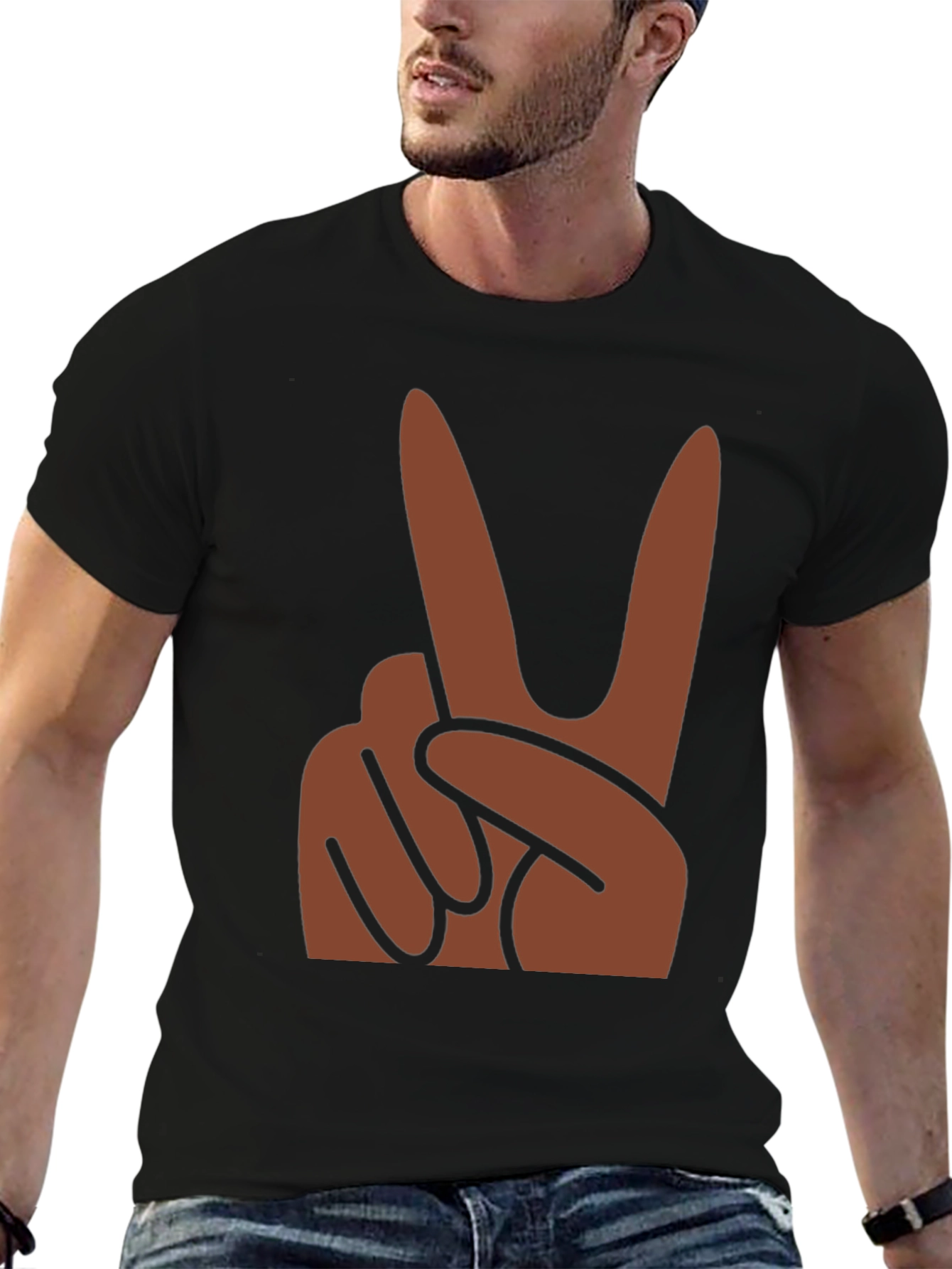 Black Peace Hand Sign Graphic Black T-Shirt view 6