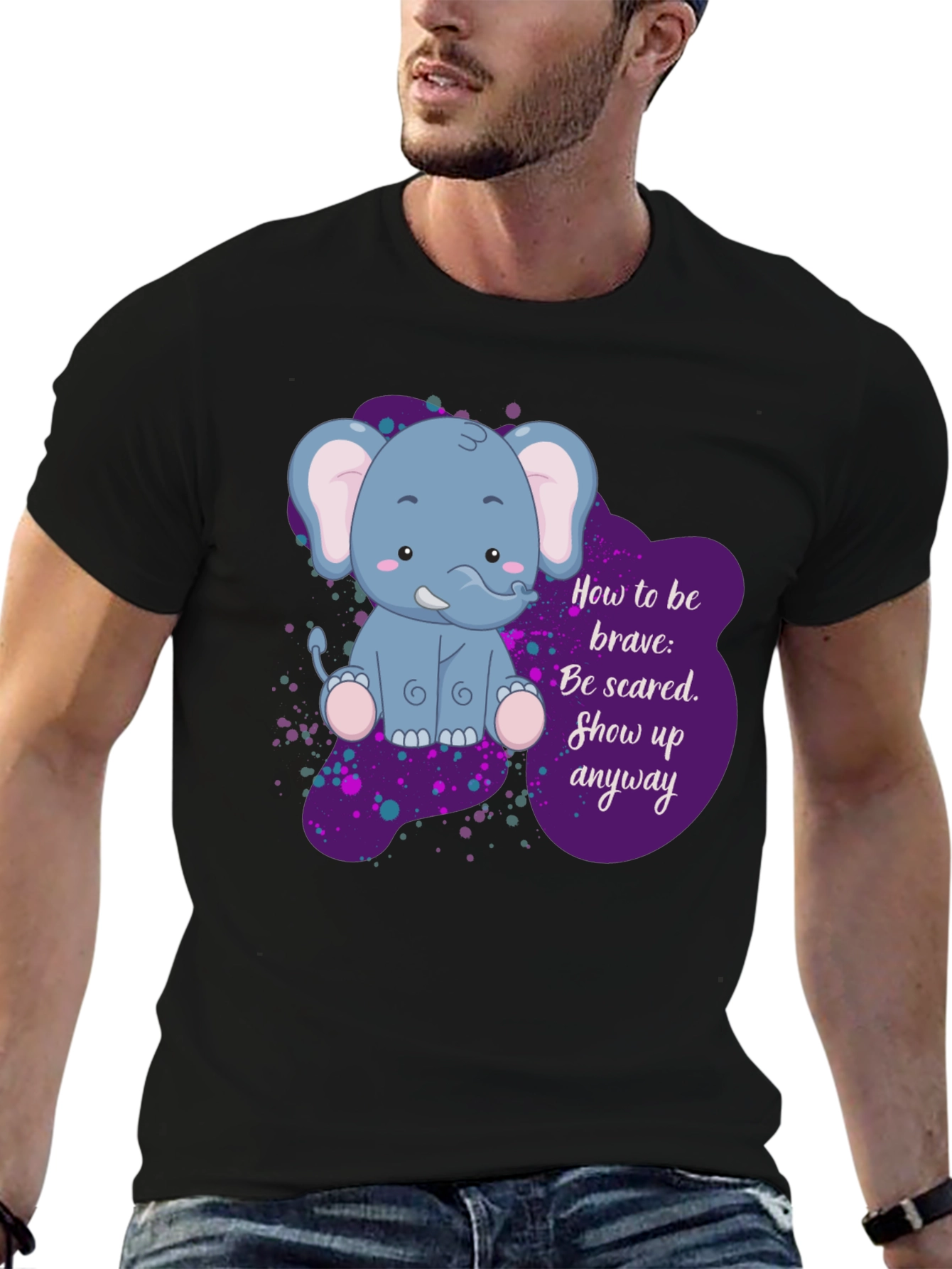 Black Be Brave Elephant T-Shirt - Inspirational Graphic Tee view 6