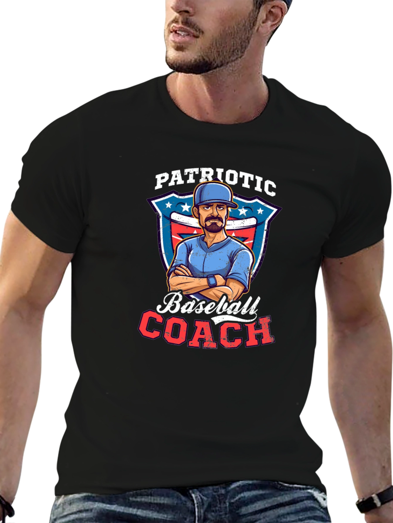 Black Patriotic Baseball Coach Graphic Tee view 6