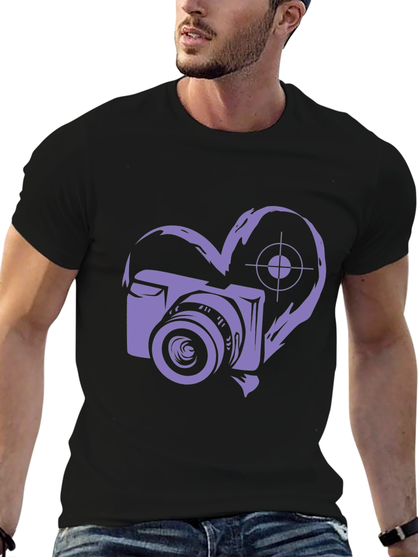 Camera Heart Graphic Black T-Shirt - 6