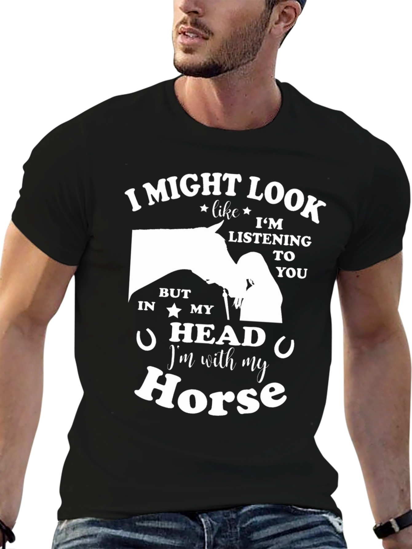 Black I'm With My Horse Graphic T-Shirt view 6