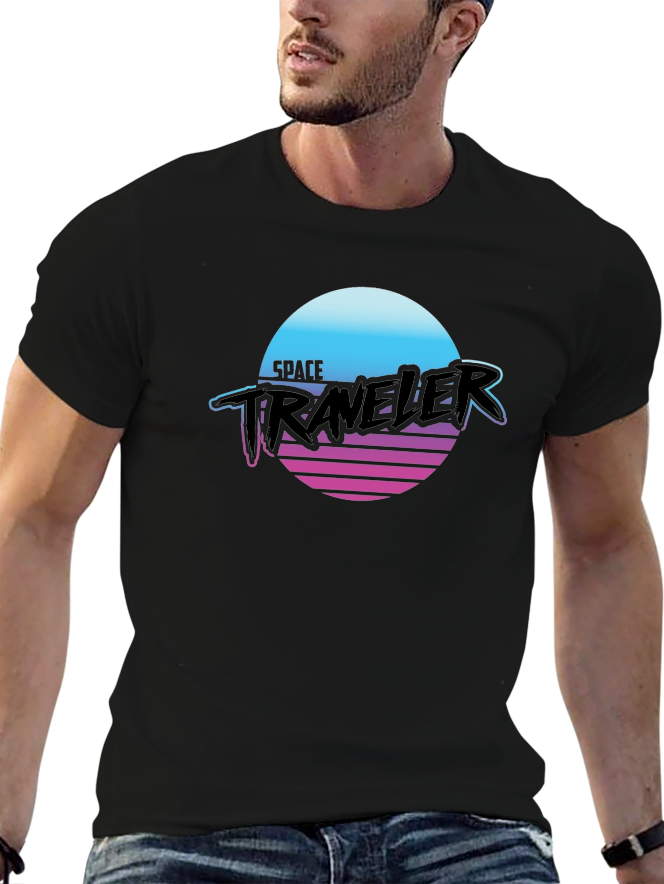 Black Retro Space Traveler Black T-Shirt - Sci-Fi Graphic Tee view 6