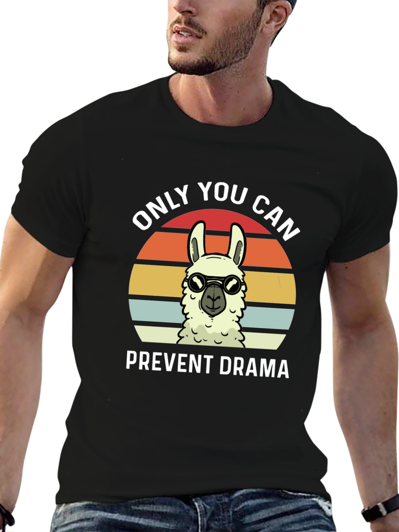 Black Funny Llama Drama Prevention T-Shirt view 6