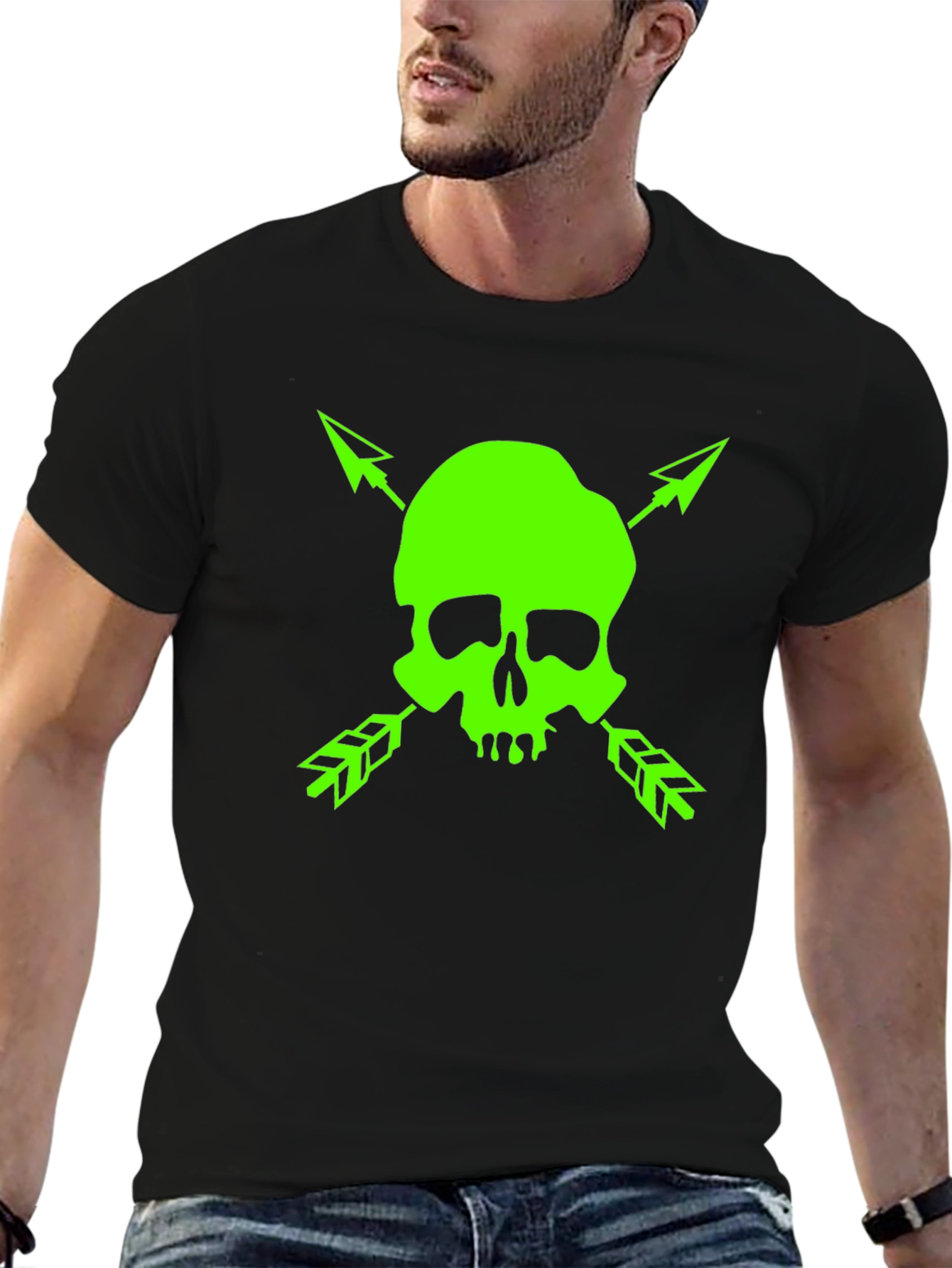 Black Skull & Arrows Graphic Tee - Bold Black T-Shirt view 6