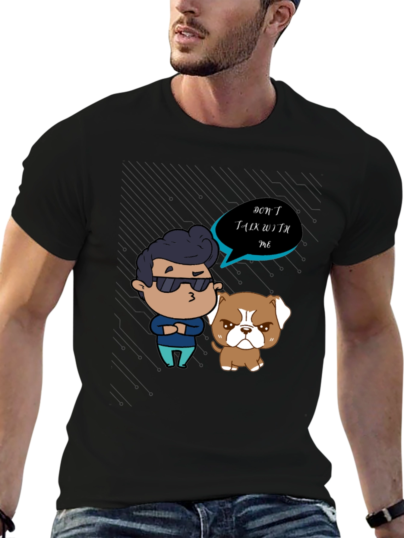 Black Grumpy Cartoon Graphic T-Shirt view 6