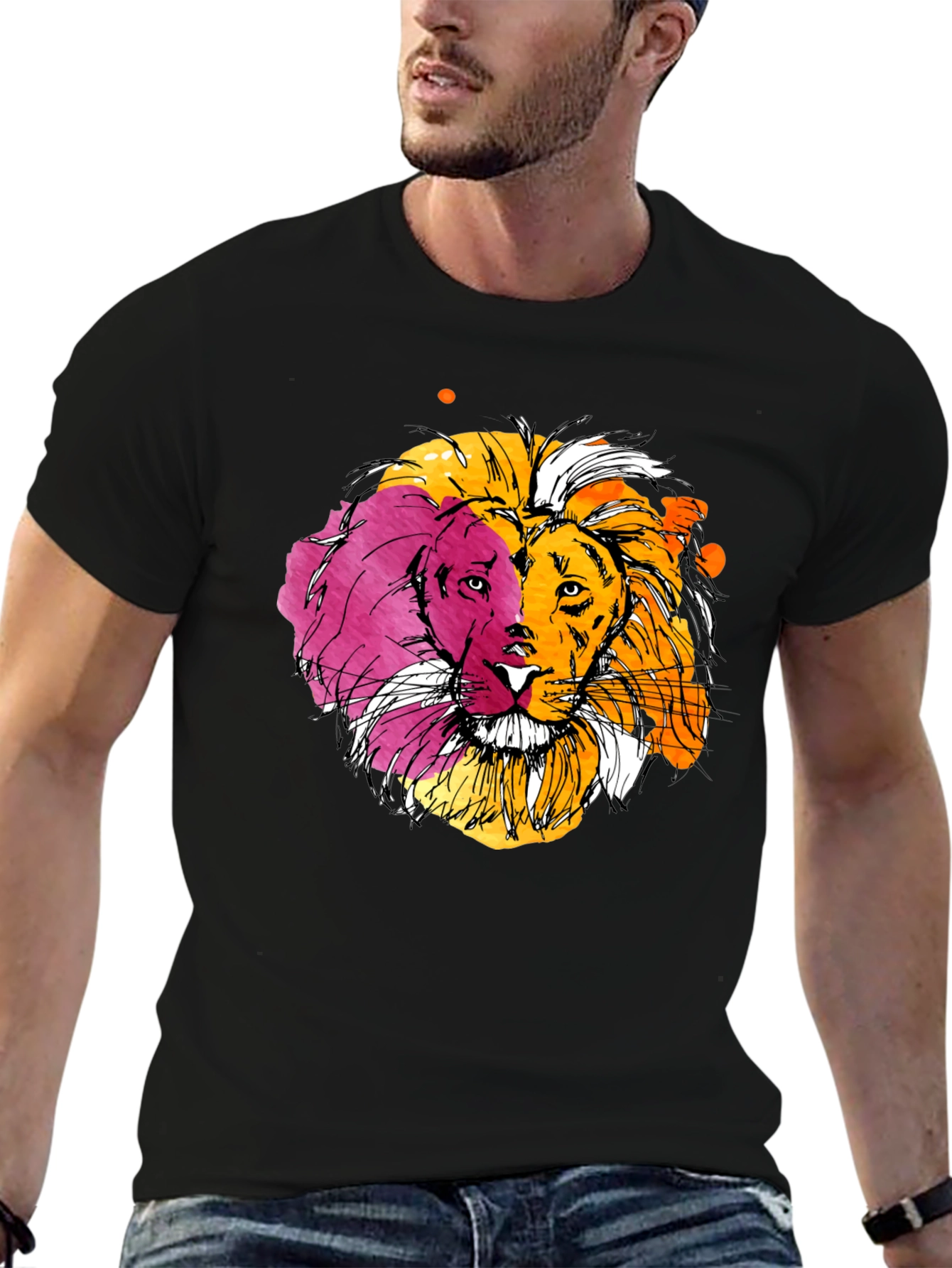 Black Lion Graphic Print Black T-Shirt view 6