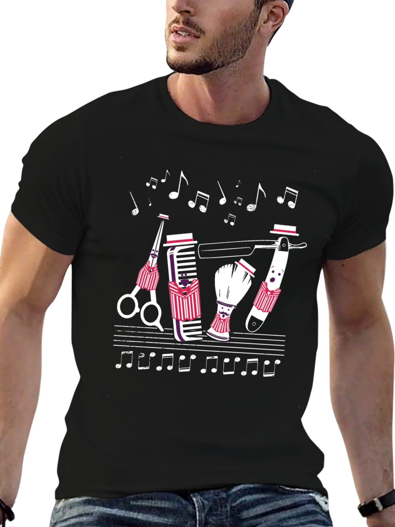 Black Barber Shop Quartet T-Shirt - Musical Barber Design view 6