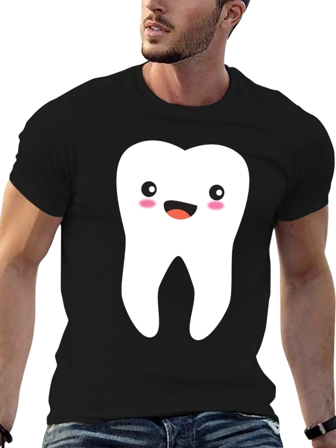 Black Cute Tooth Graphic Tee - Black Cotton T-Shirt view 6