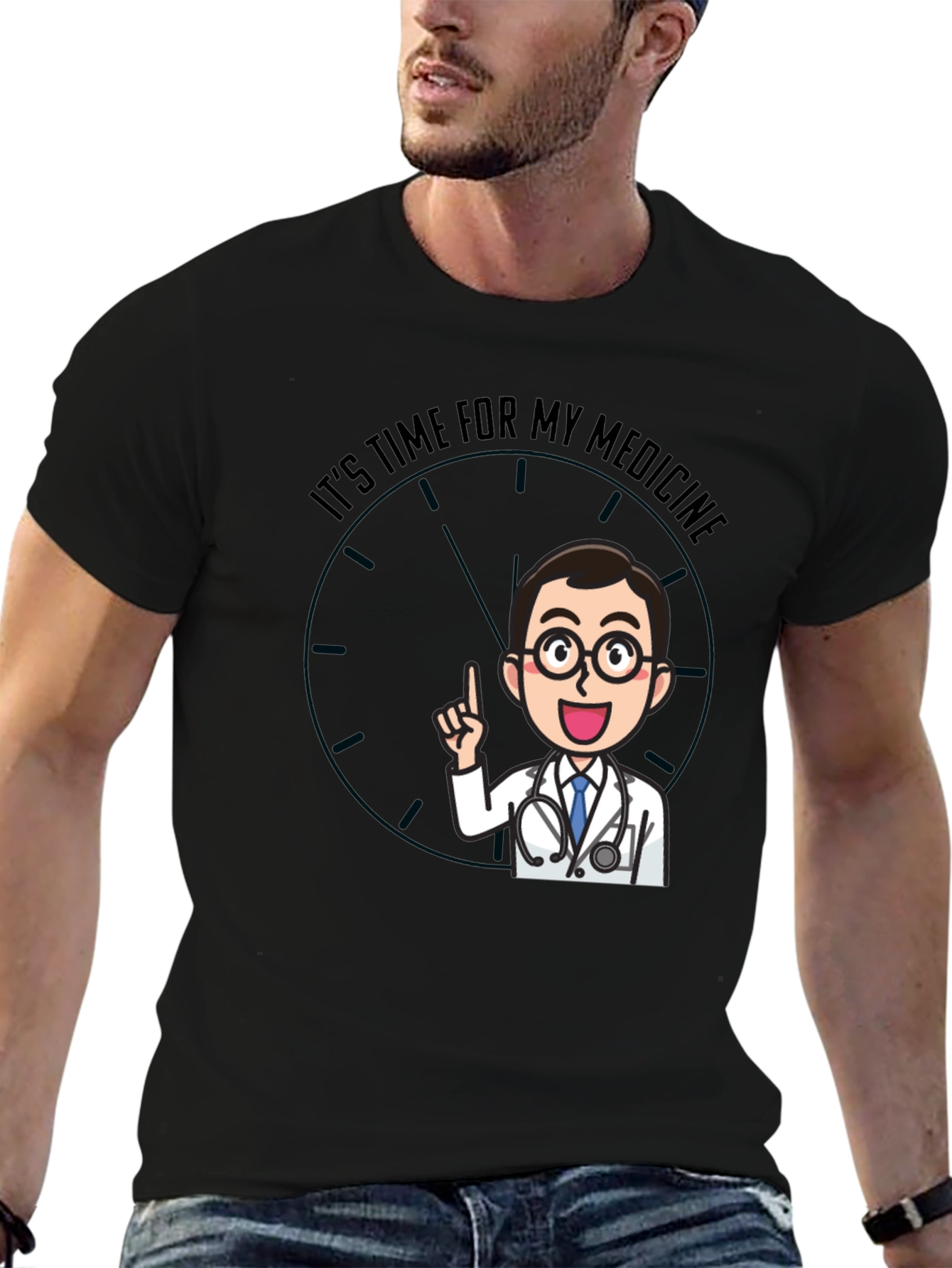 Black Time For Medicine Doctor Graphic T-Shirt view 6