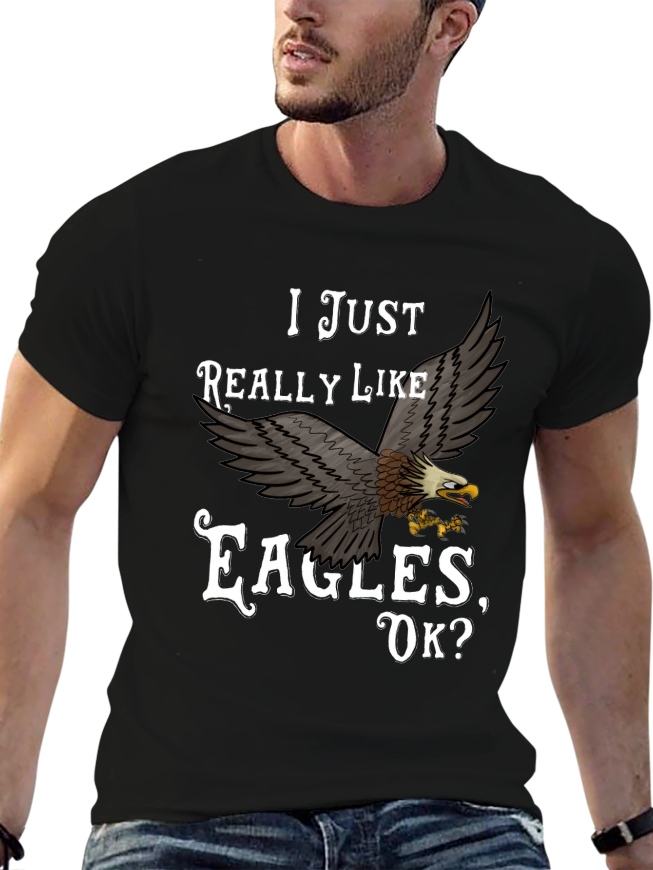 Black I Just Really Like Eagles T-Shirt view 6