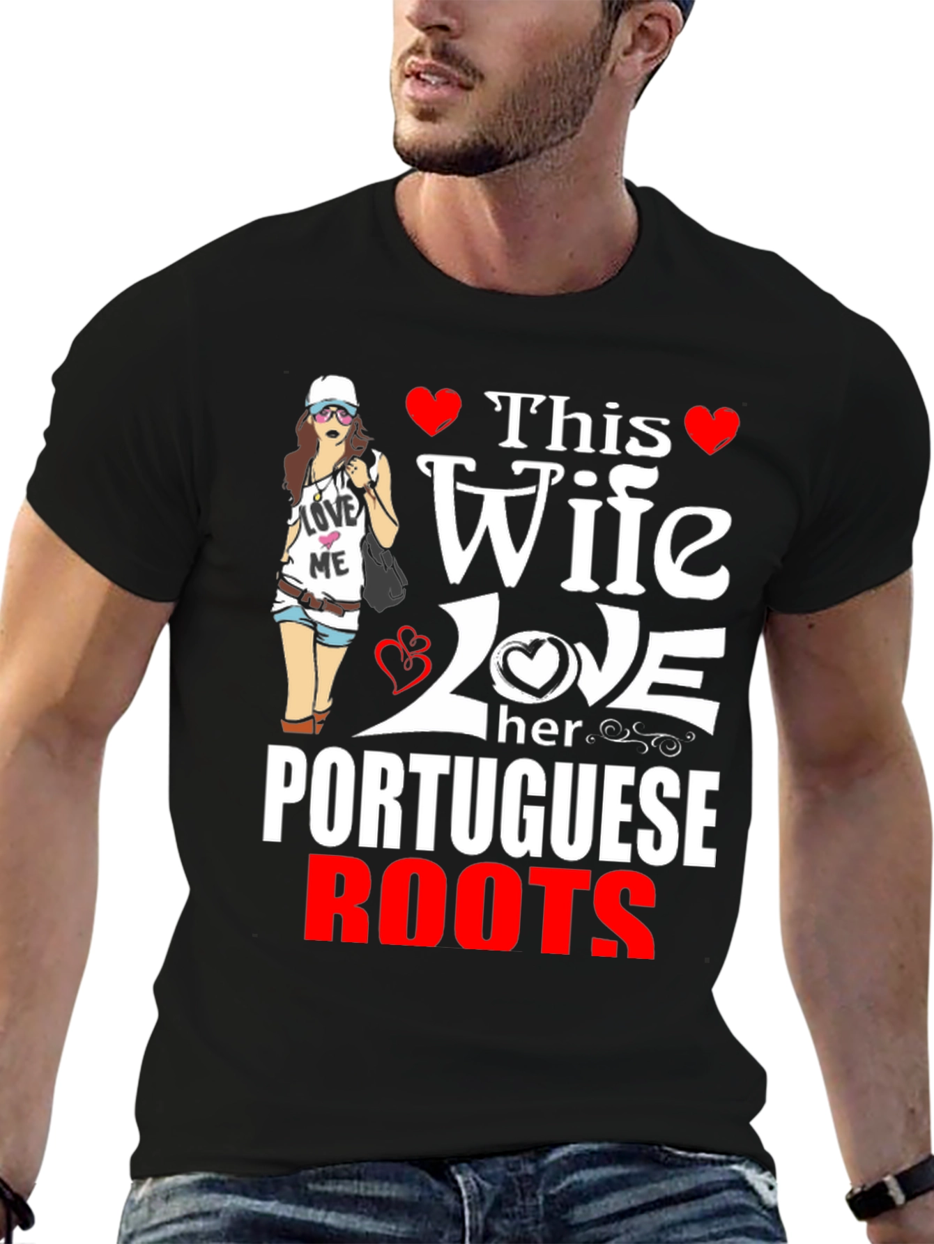 Black Wife Loves Portuguese Roots T-Shirt view 6