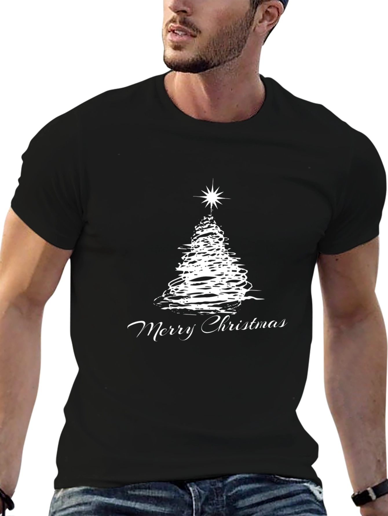 Black Christmas Tree Graphic Tee - Festive Holiday Shirt view 6