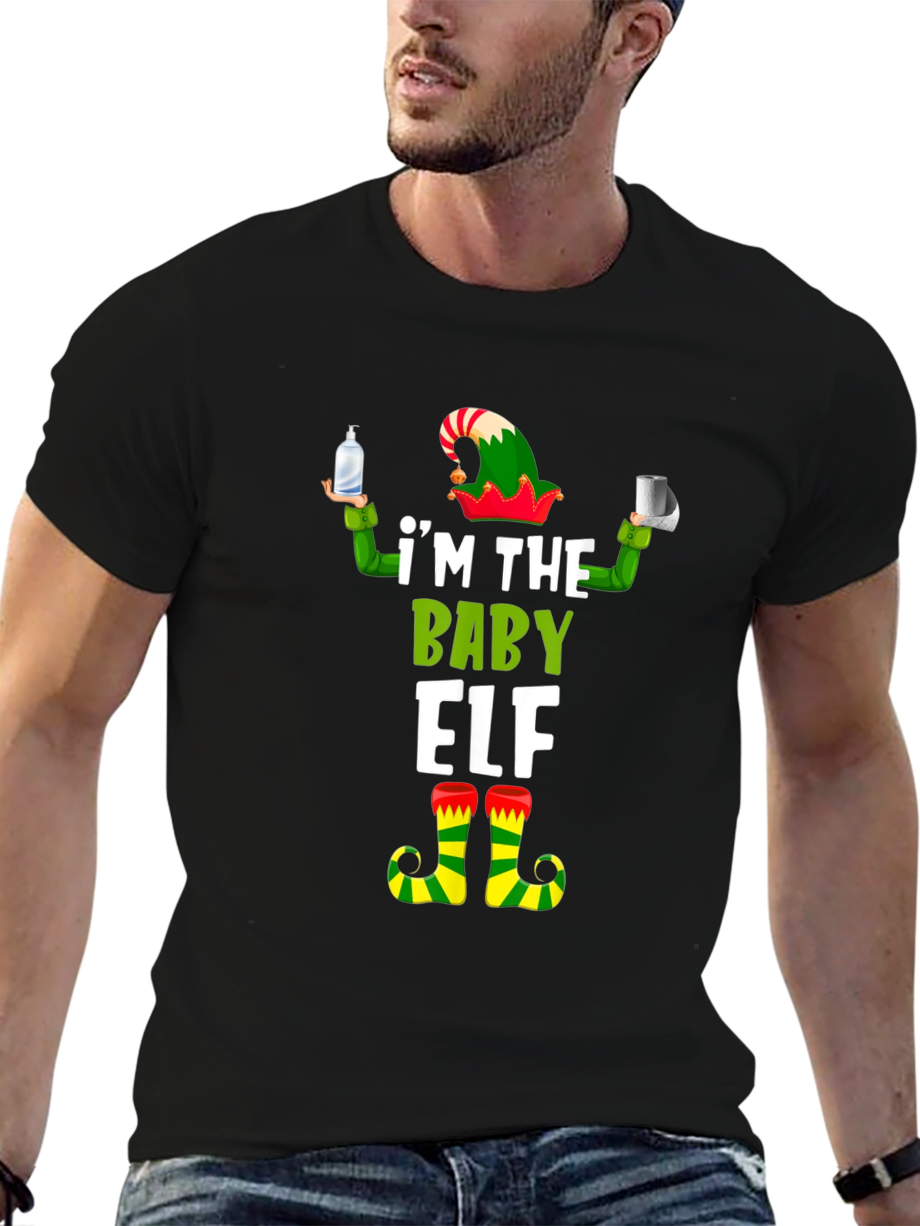 Black I'm the Baby Elf T-Shirt view 6