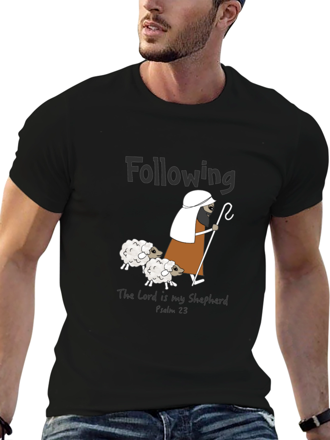 Black Following Sheep T-Shirt - The Lord Is My Shepherd Tee view 6