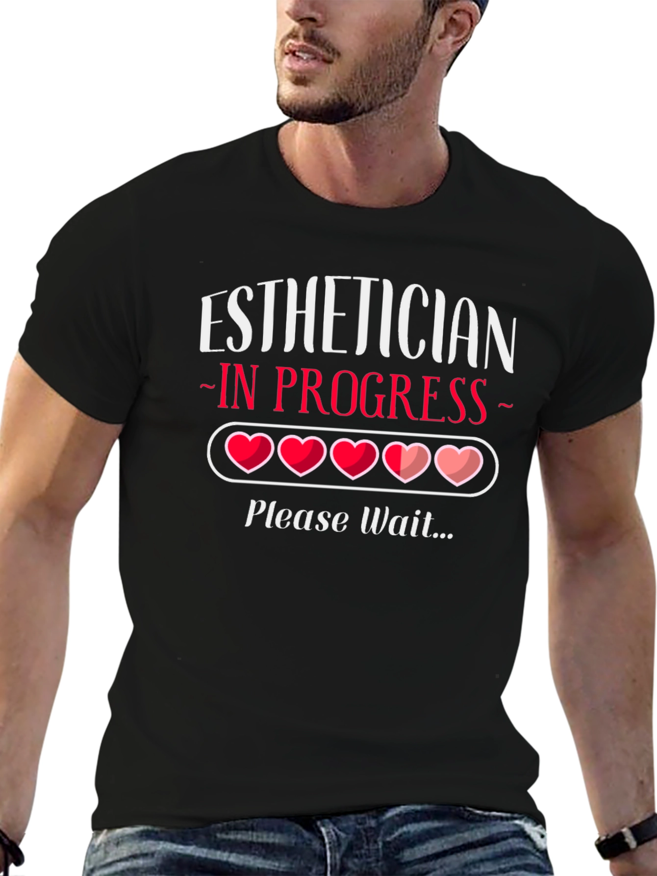 Black Esthetician In Progress T-Shirt - Please Wait Loading Hearts Tee view 6