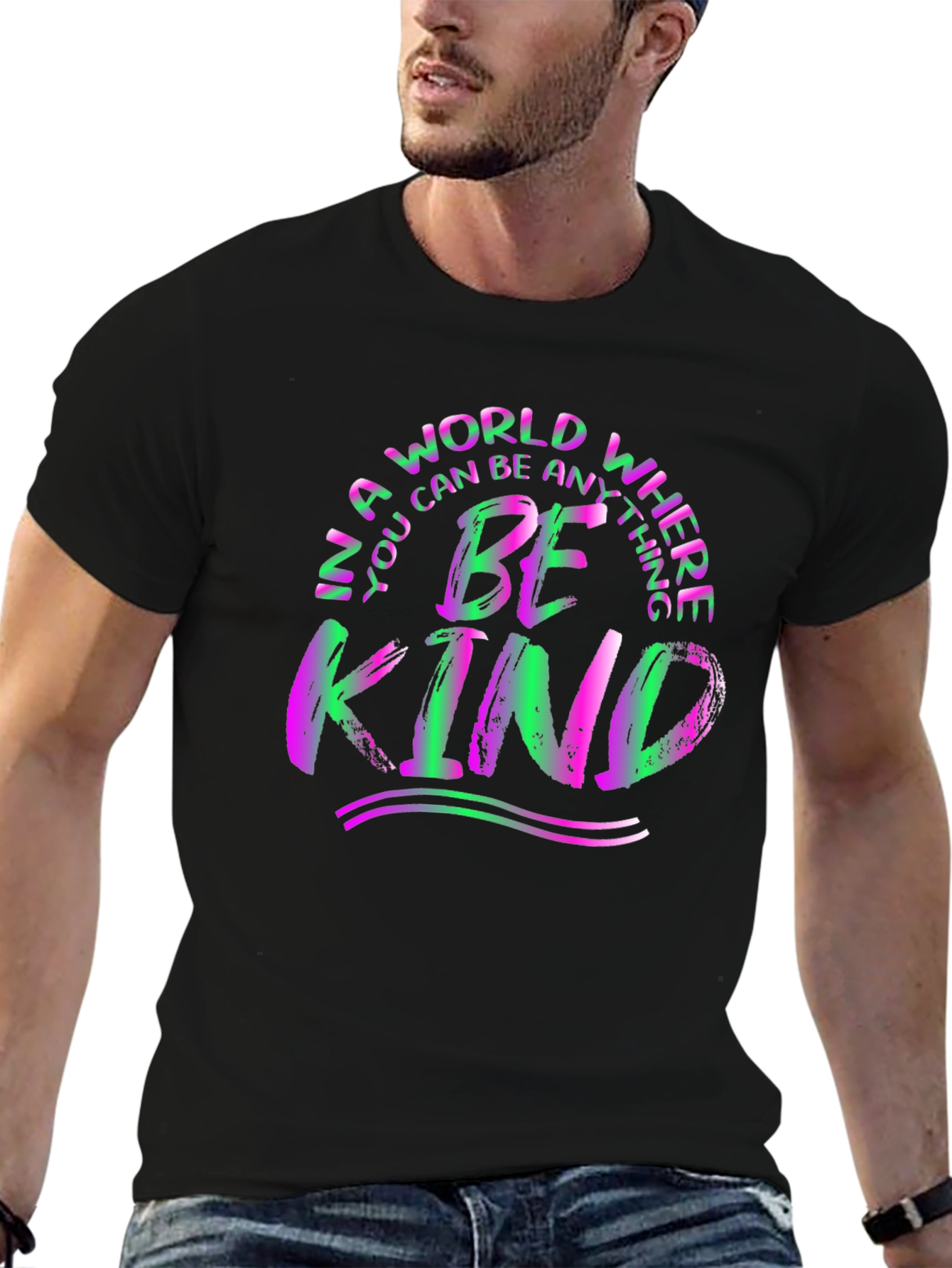 Black Be Kind T-Shirt - Colorful Graphic Tee view 6