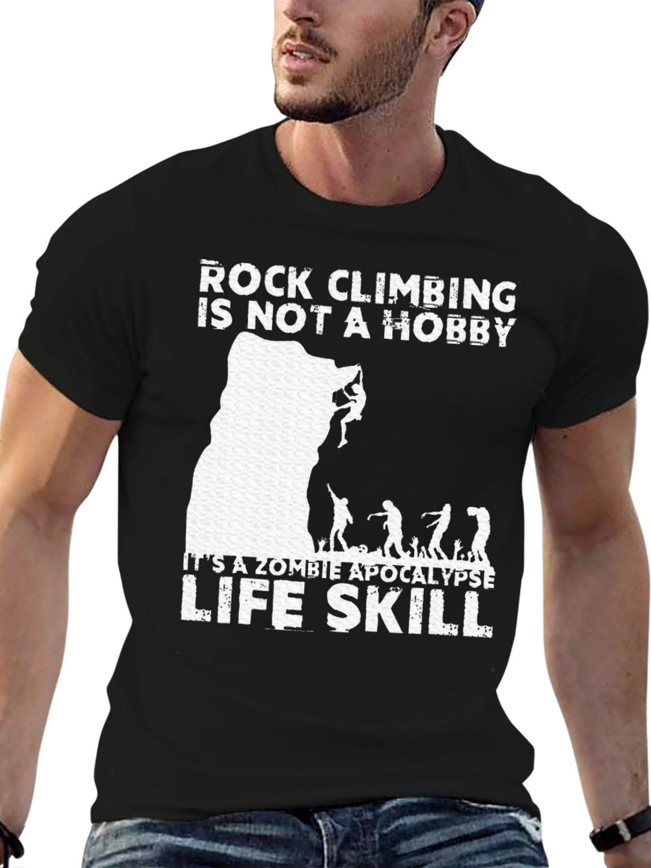 Black Rock Climbing Zombie Apocalypse Life Skill T-Shirt view 6