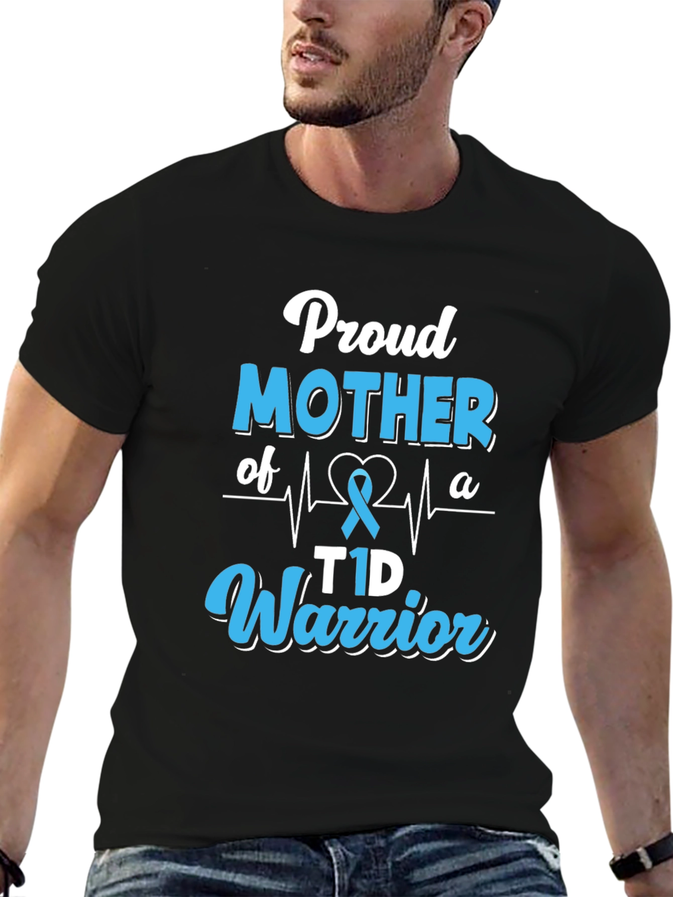 Black Proud Mother of a T1D Warrior Black T-Shirt view 6