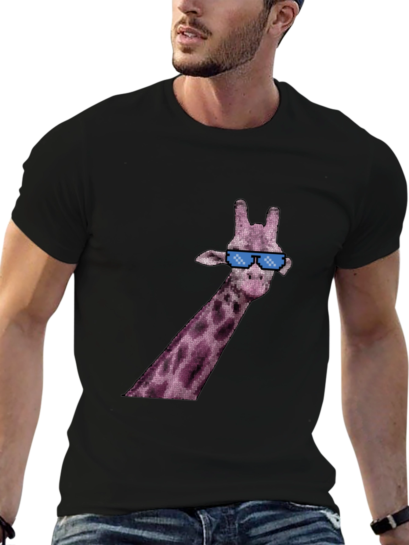 Black Cool Giraffe Graphic Tee - Black view 6