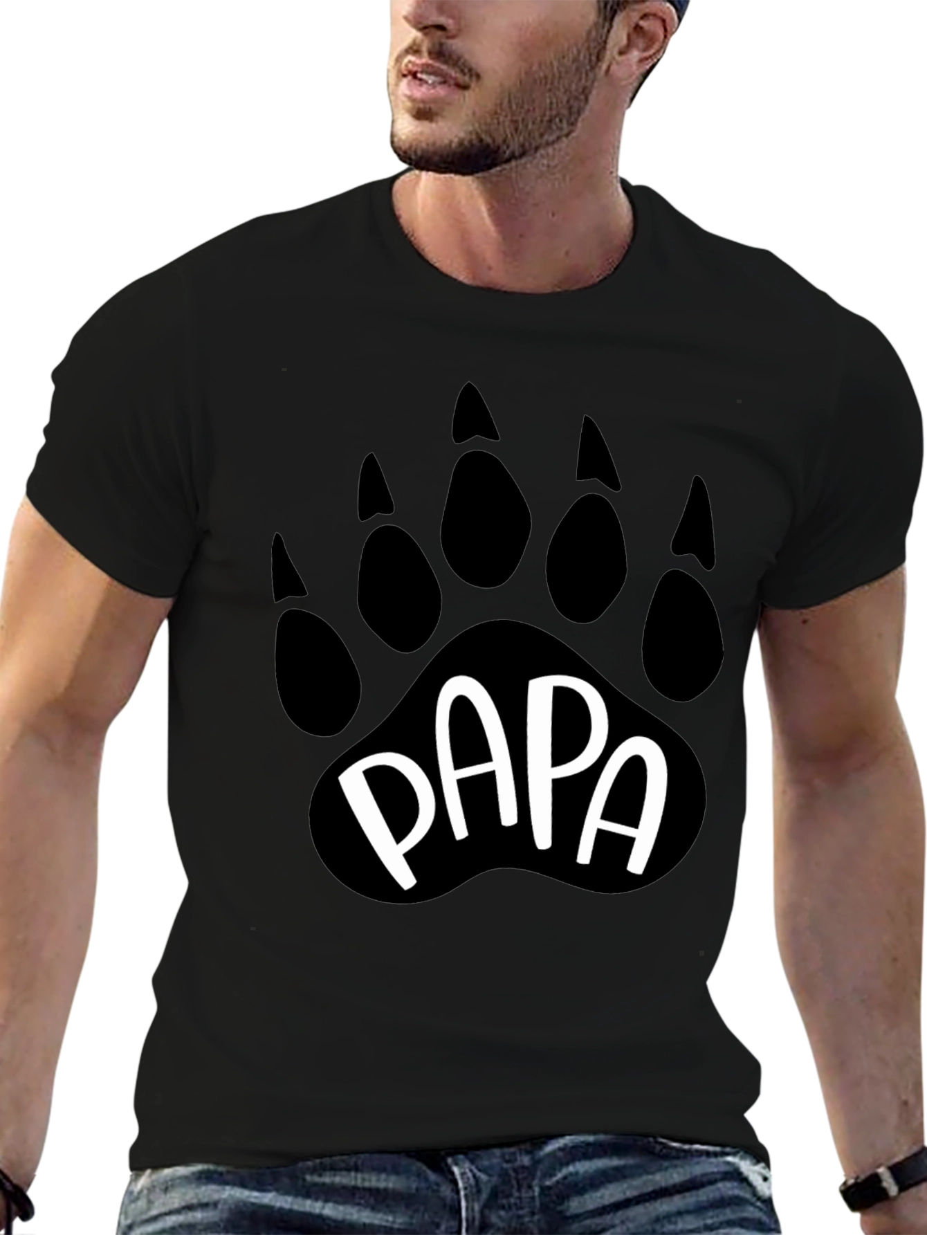 Black Papa Bear Paw Print Graphic T-Shirt view 6