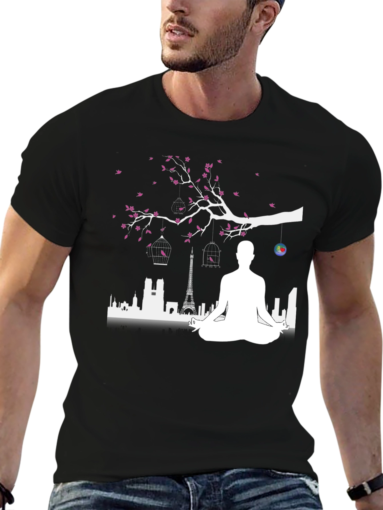 Black Meditative Paris T-Shirt view 6