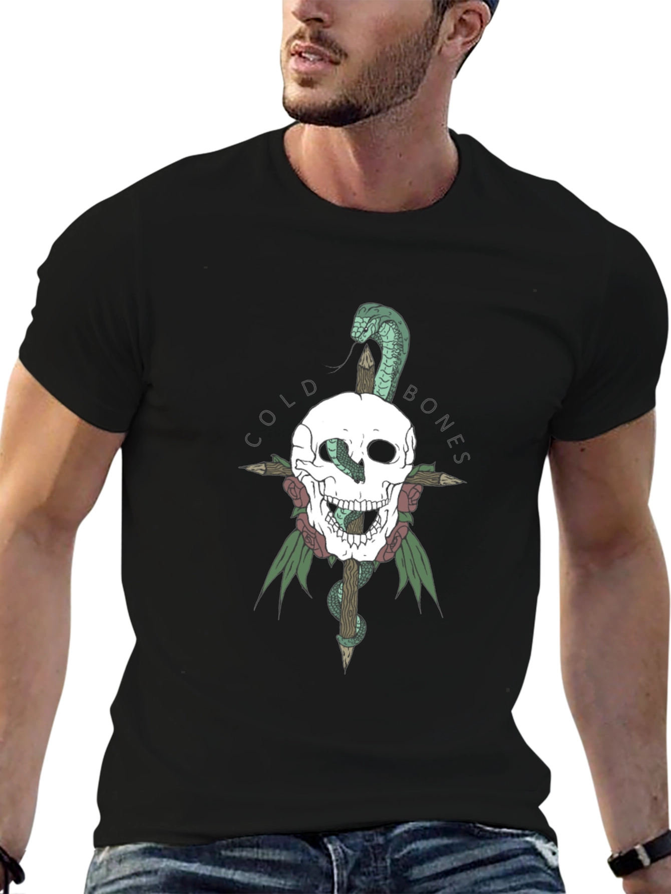 Black Cold Bones Skull & Snake Graphic Tee view 6