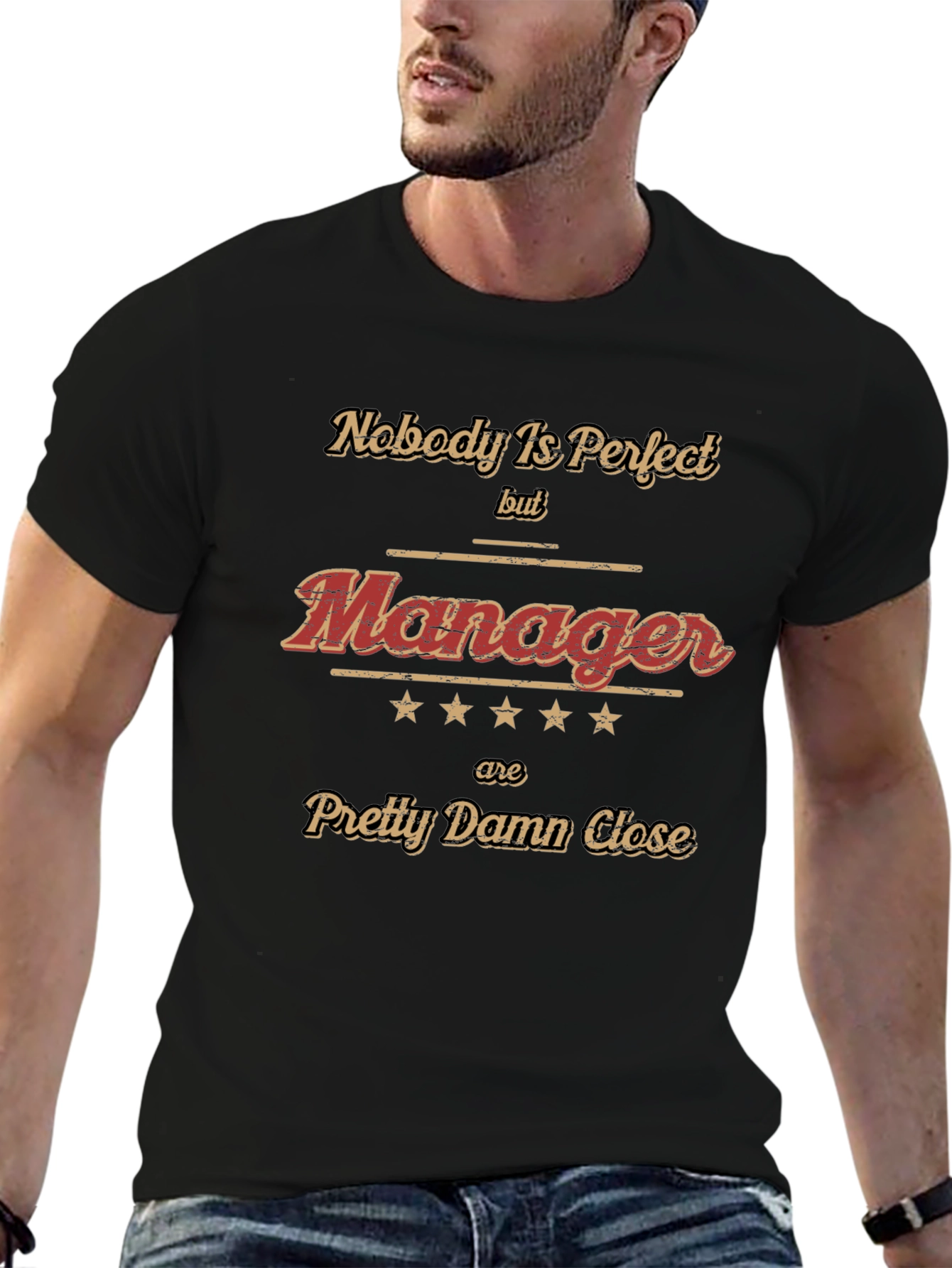 Black Funny Manager T-Shirt - Nobody is Perfect view 6
