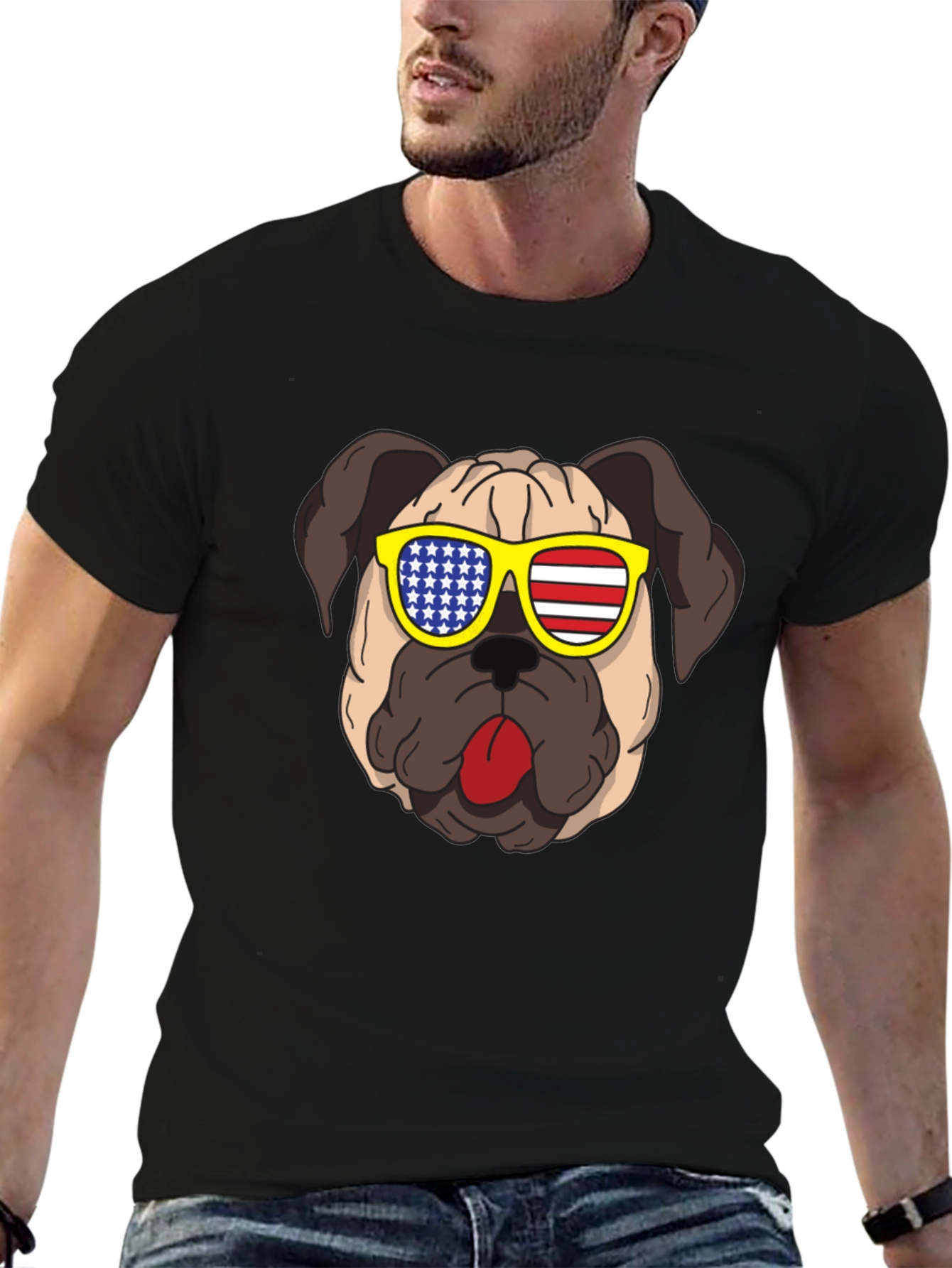 Black Patriotic Pug T-Shirt - USA Dog Tee view 6