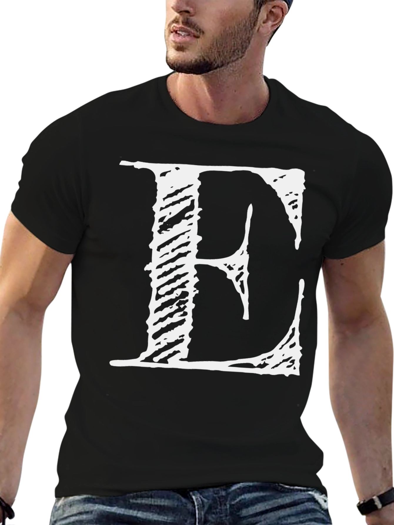 Black Bold 'E' Graphic Tee - Black Cotton Blend view 6