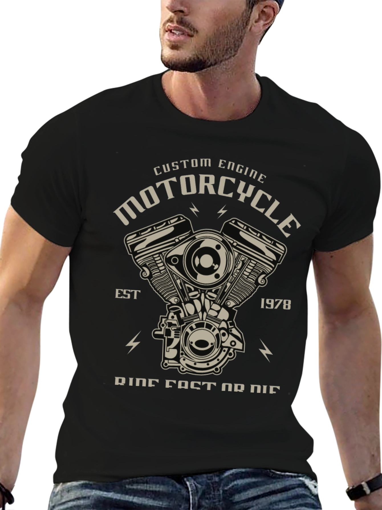 Black Motorcycle Engine Graphic Tee - Ride Fast Or Die T-Shirt view 6