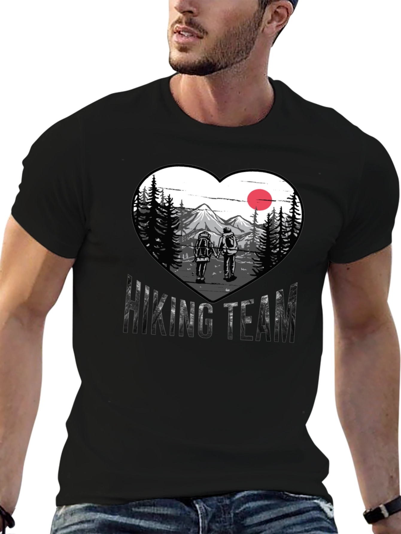 Black Hiking Team Heart Graphic Tee - Nature Lovers Shirt view 6