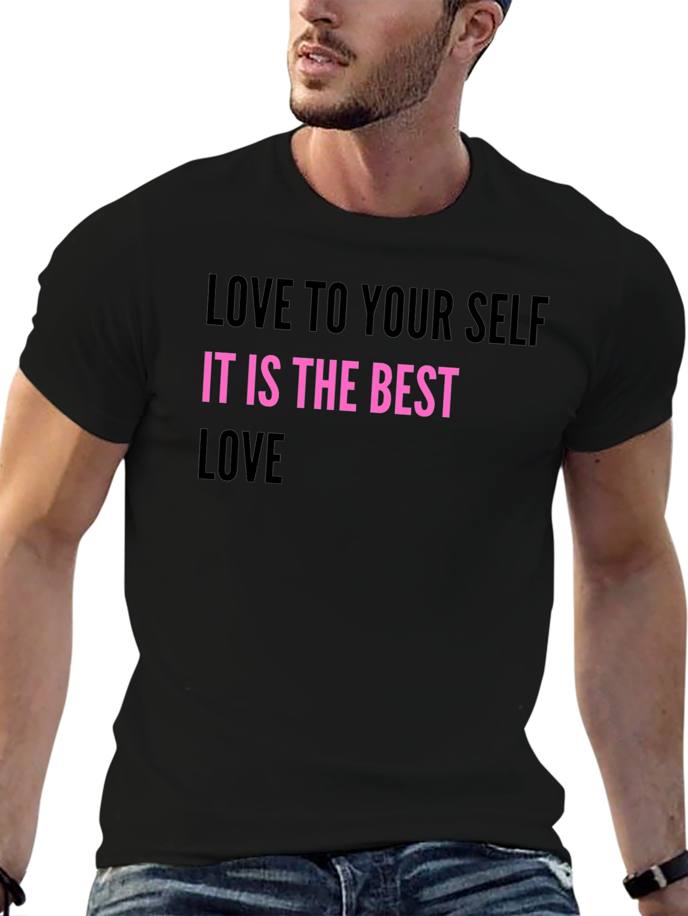 Black Love Yourself Graphic Tee - Black Crew Neck view 6