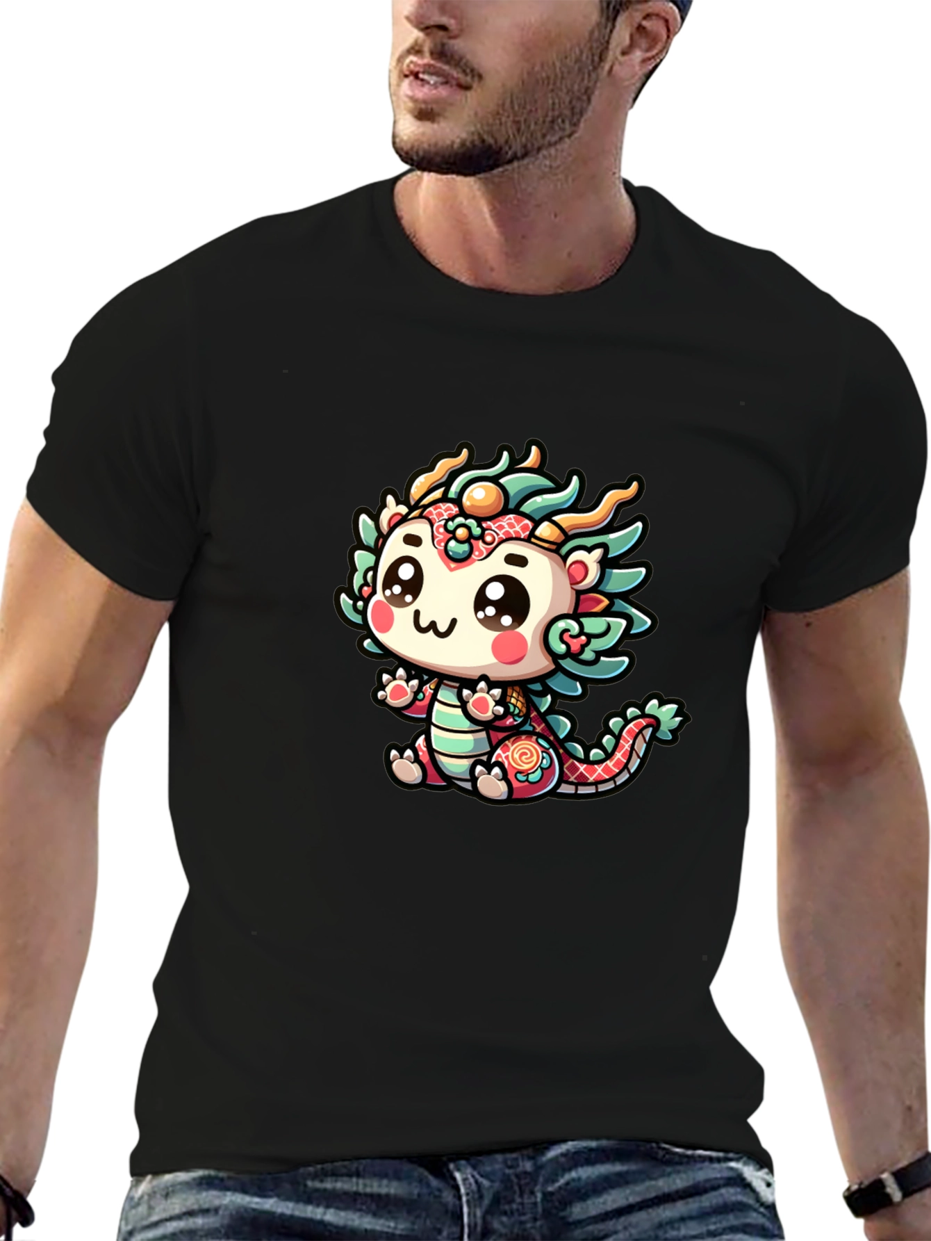 Black Cute Dragon Graphic Black T-Shirt view 6