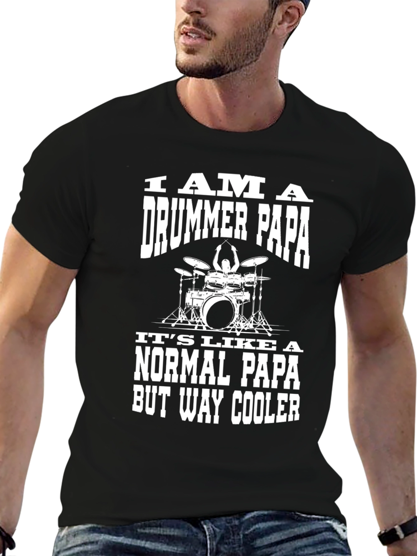 Black Drummer Papa T-Shirt - Cool Dad Edition view 6