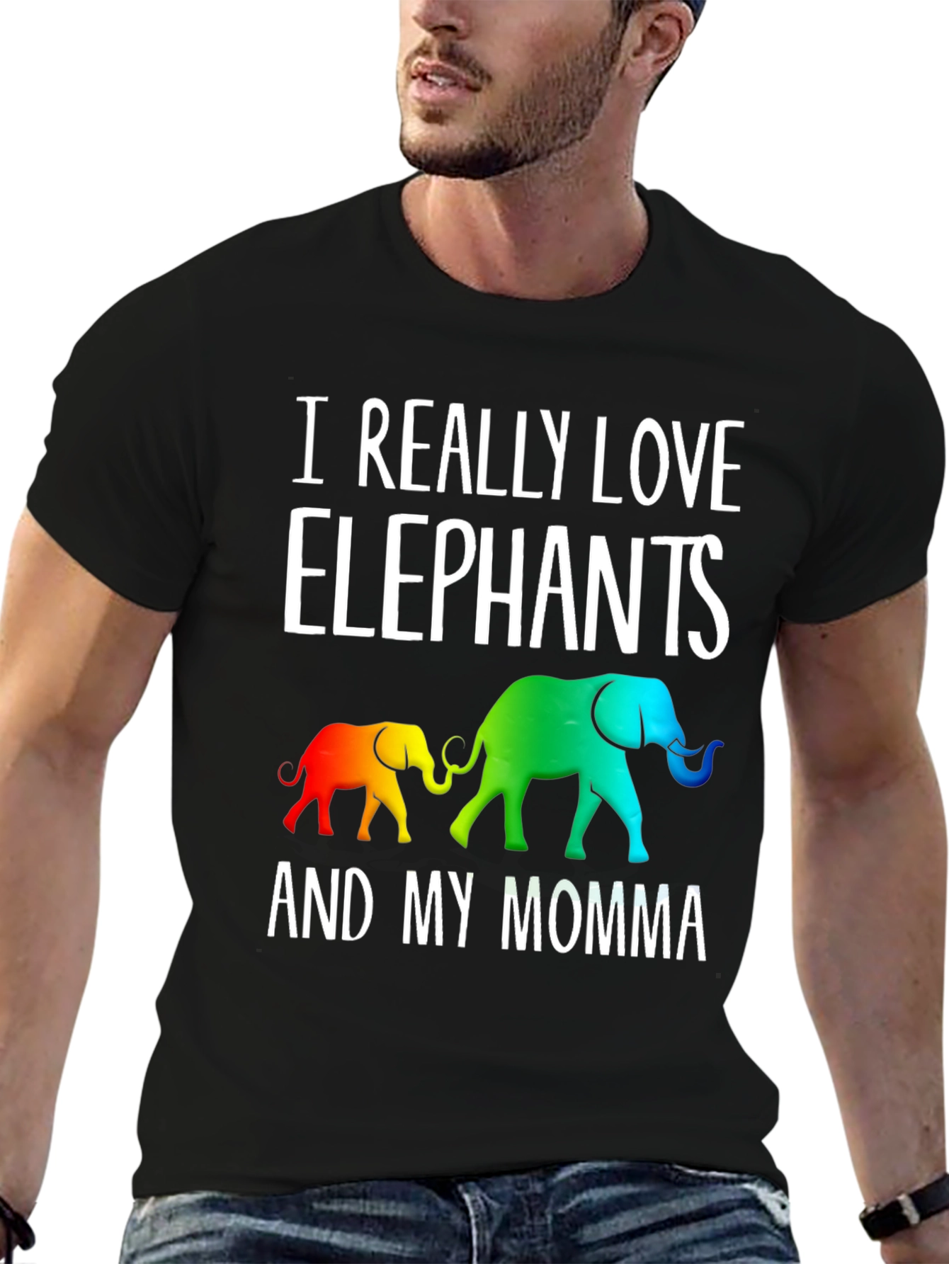 Black I Really Love Elephants And My Momma Graphic Tee view 6