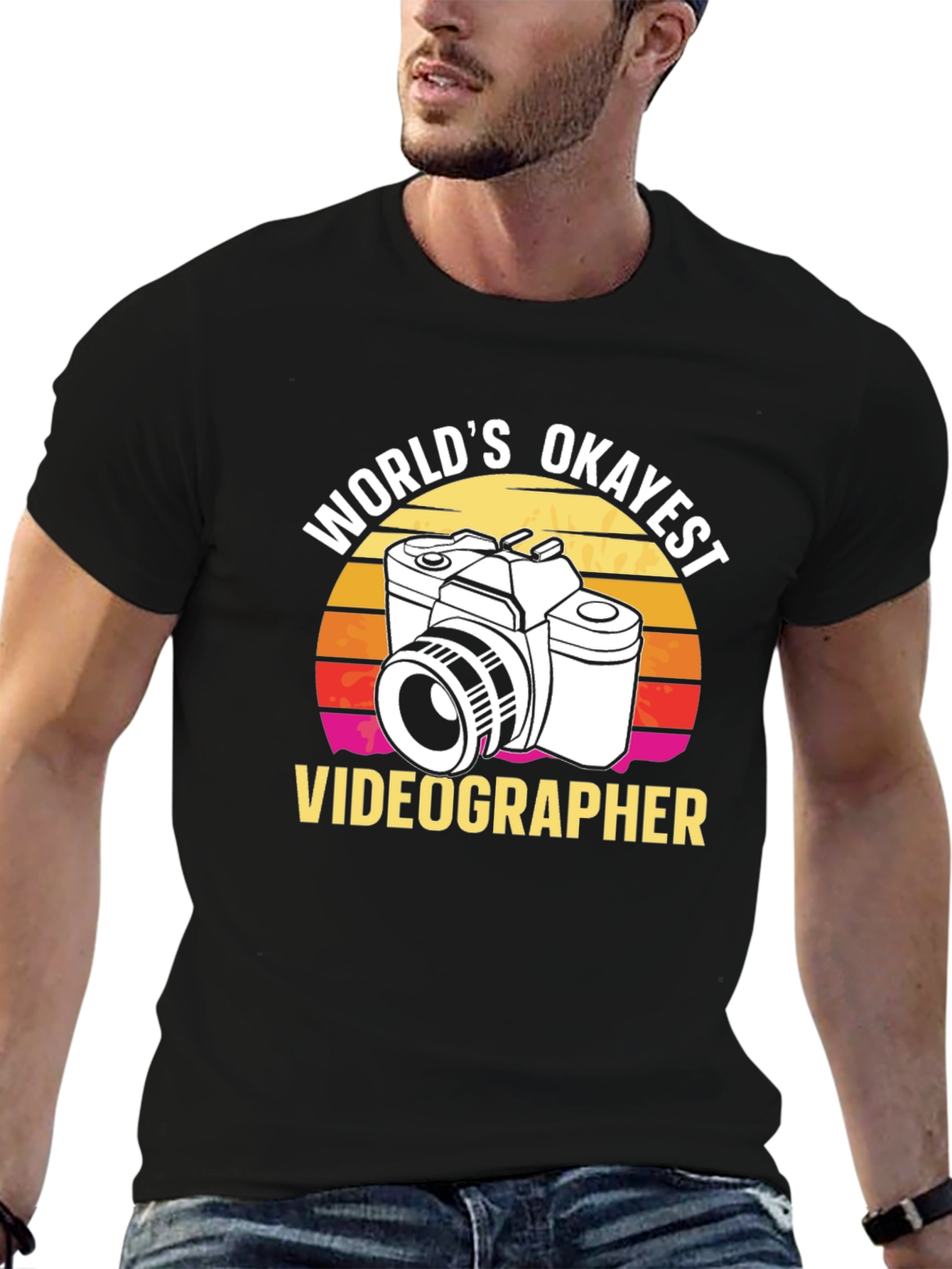 Black World's Okayest Videographer T-Shirt view 6