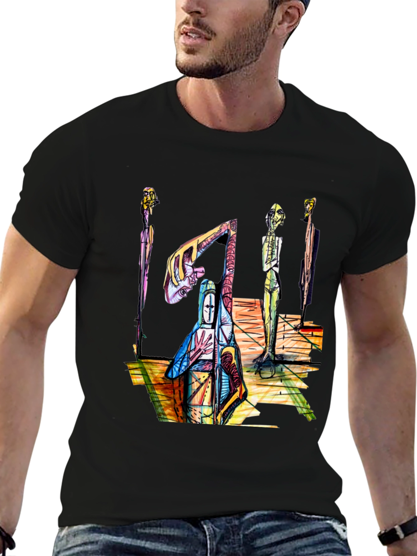 Black Abstract Art Graphic T-Shirt - Unique Design view 6