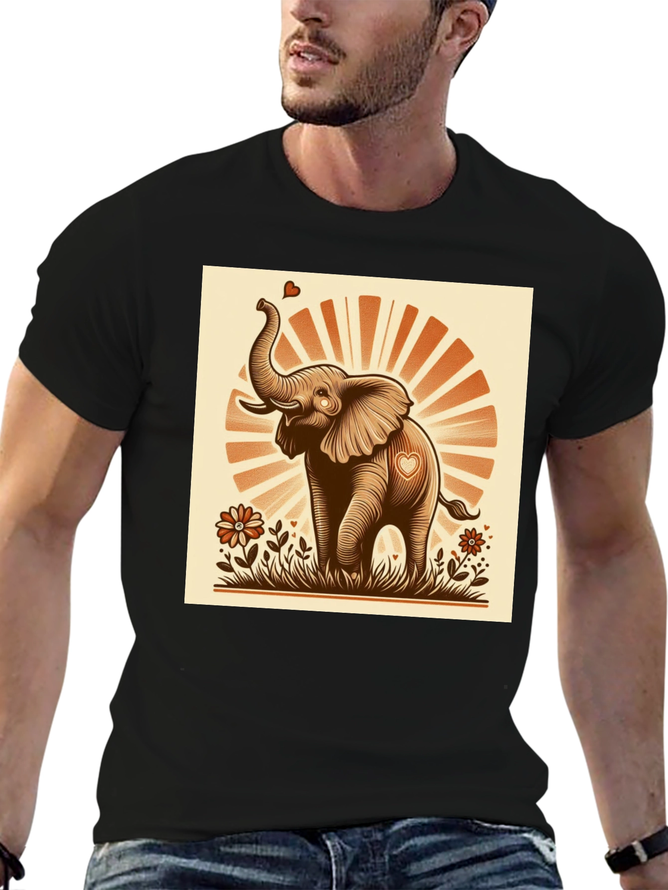 Black Cute Elephant Heart T-Shirt - Graphic Tee view 6