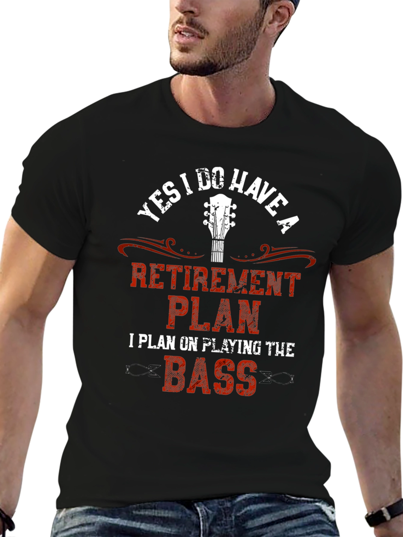 Black Retirement Plan Bass Guitar Graphic T-Shirt view 6