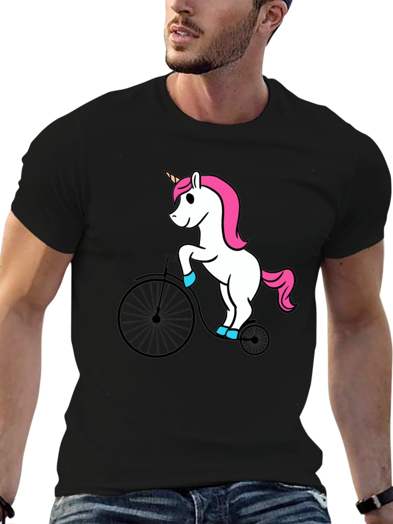 Black Unicorn on Bike Graphic Tee - Black view 6