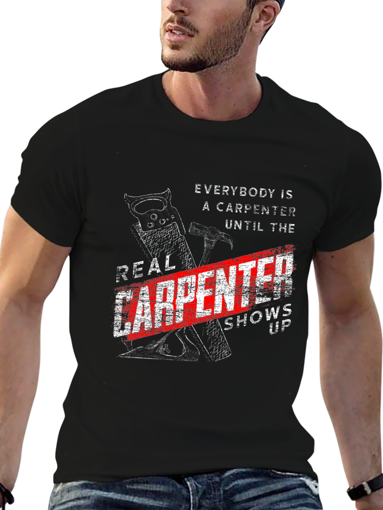 Black Real Carpenter T-Shirt - Funny Carpenter Gift view 6
