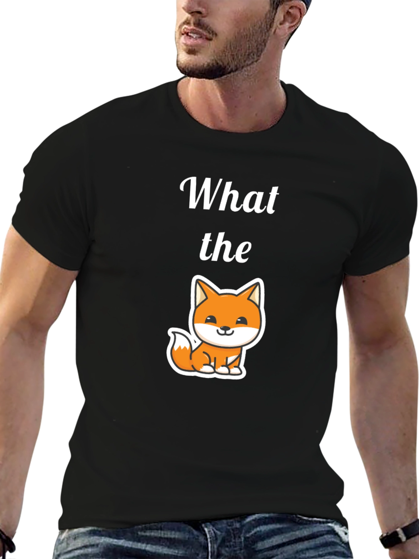 Black What the Fox T-Shirt, Men's Black Tee view 6