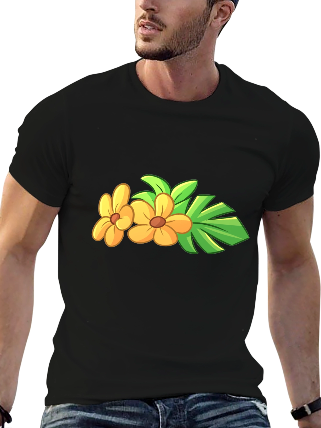 Black Tropical Flower Black T-Shirt view 6