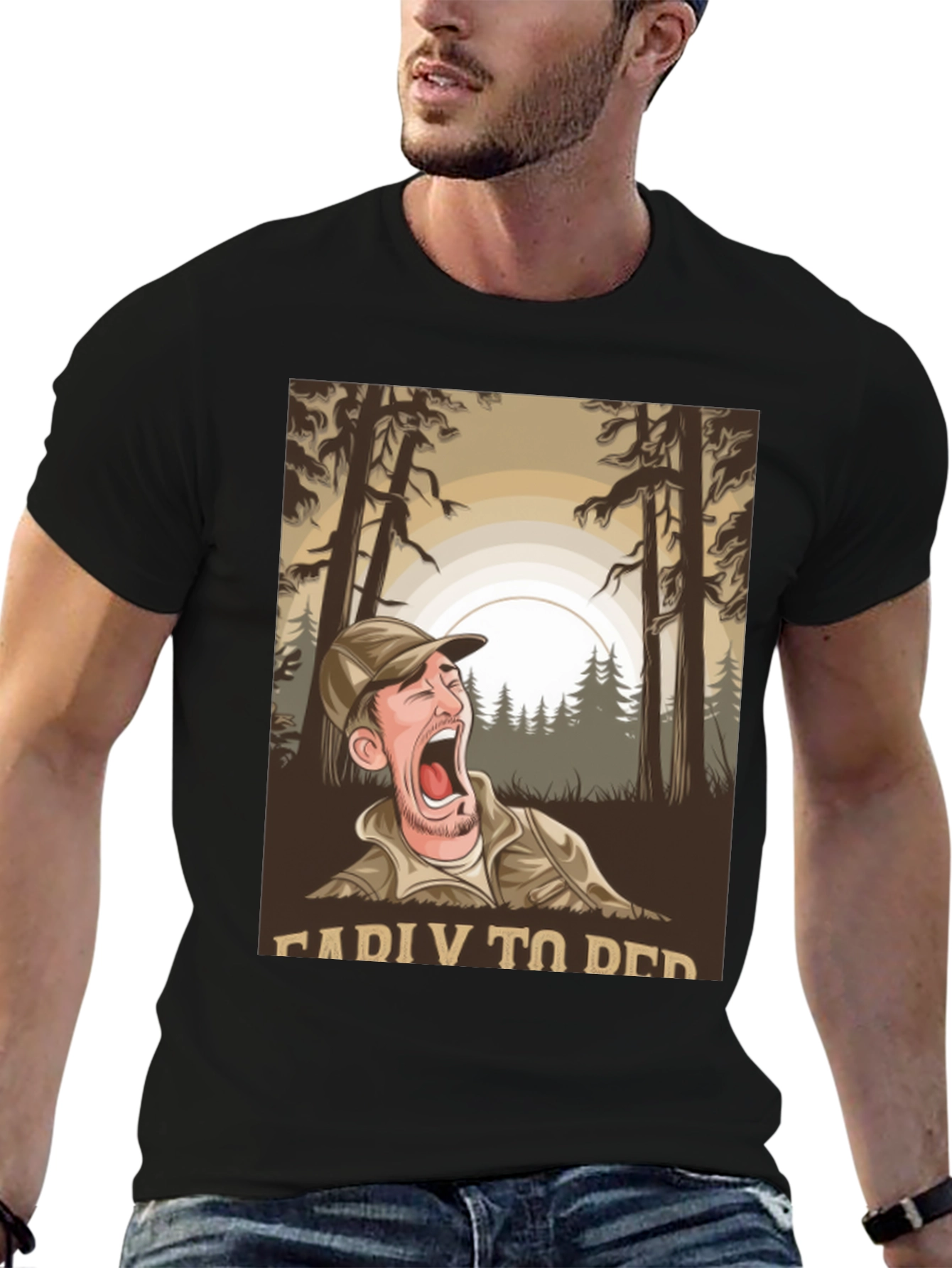 Black Funny Camping T-Shirt: Ready To Bed Graphic Tee view 6