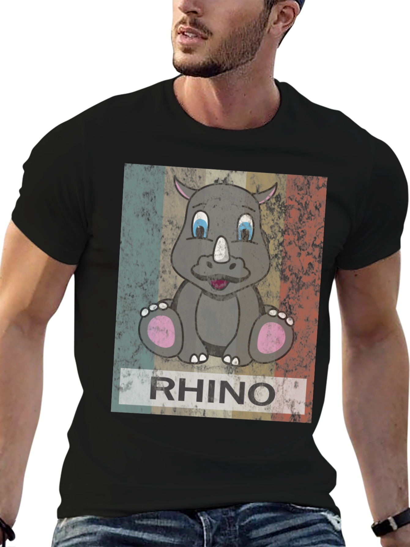 Black Retro Rhino Graphic T-Shirt - Men's Black Tee view 6