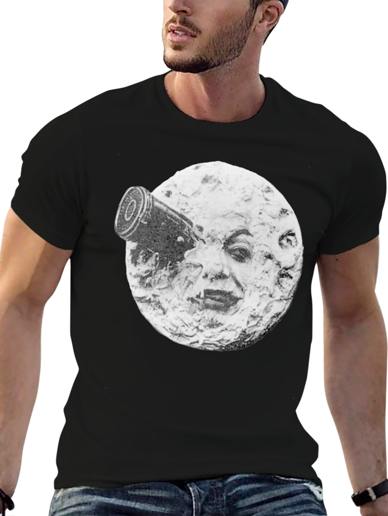 Black A Trip to the Moon T-Shirt, Black Crew Neck view 6