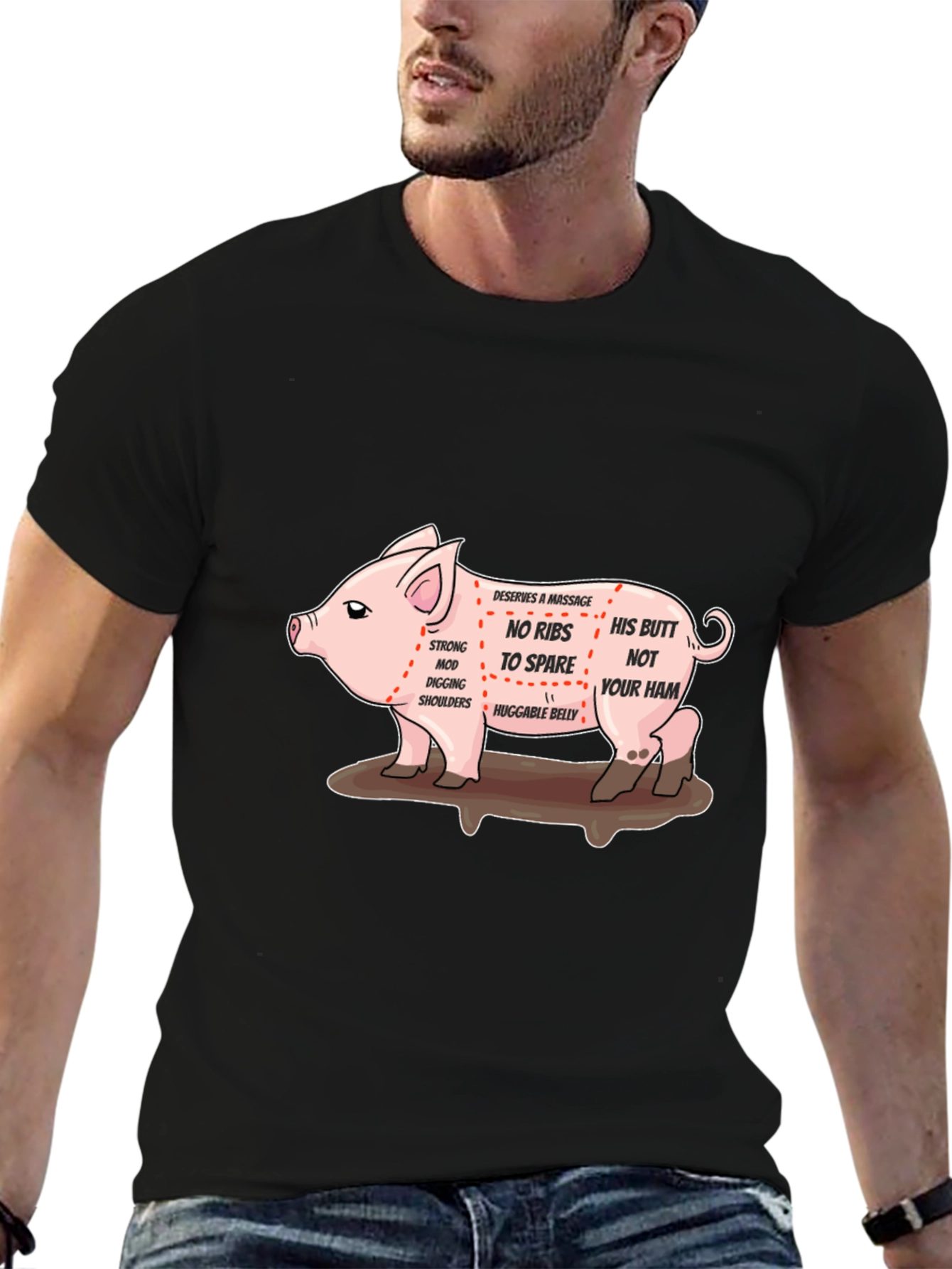 Black Funny Pig Anatomy Black T-Shirt view 6