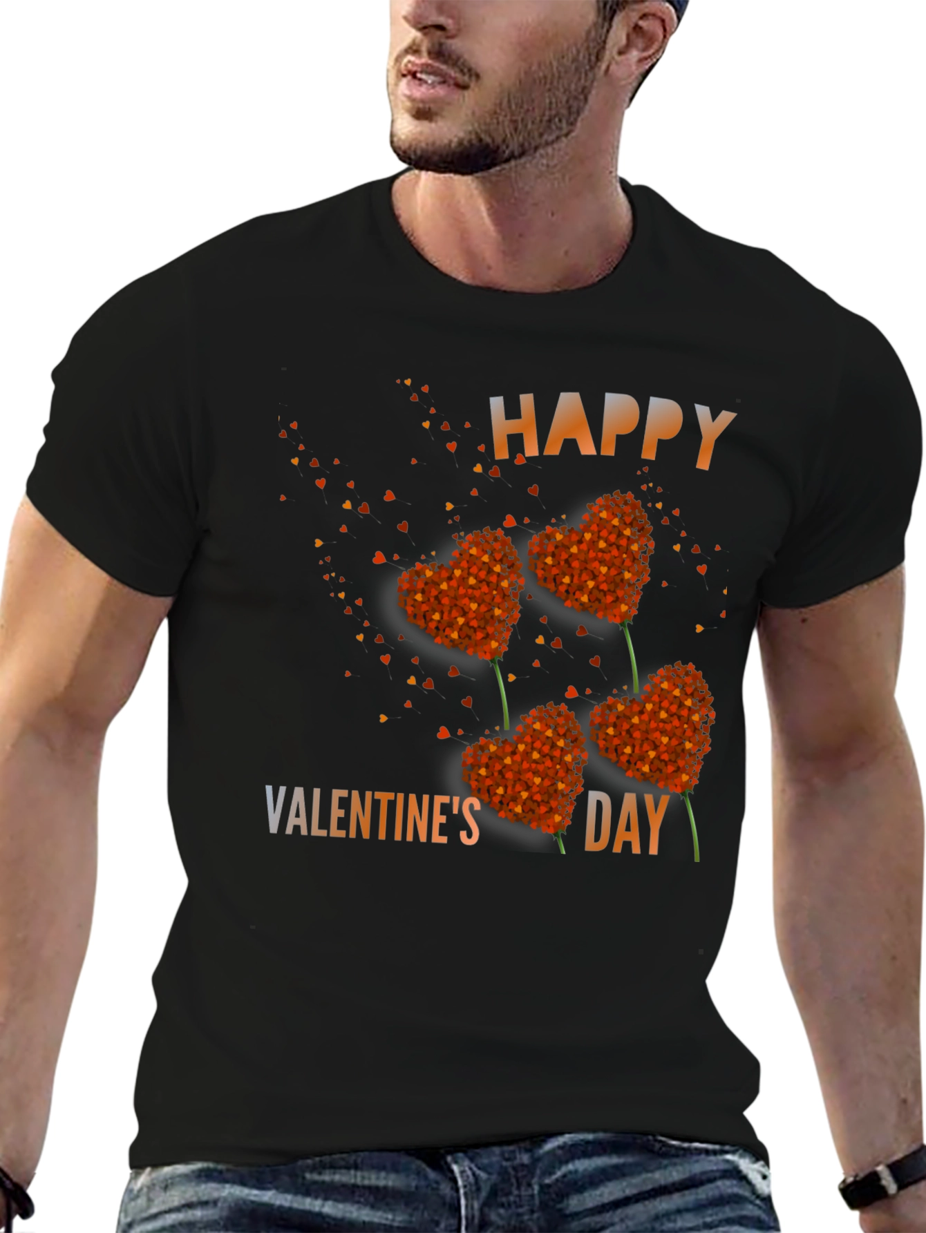 Black Happy Valentine's Day Heart Flower T-Shirt view 6