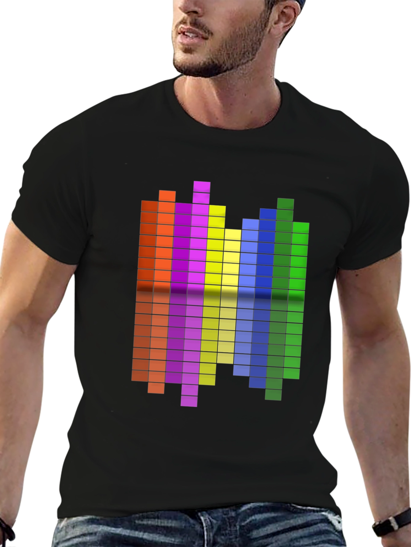 Black Retro Pixel Equalizer Graphic Tee - Black Cotton Shirt view 6