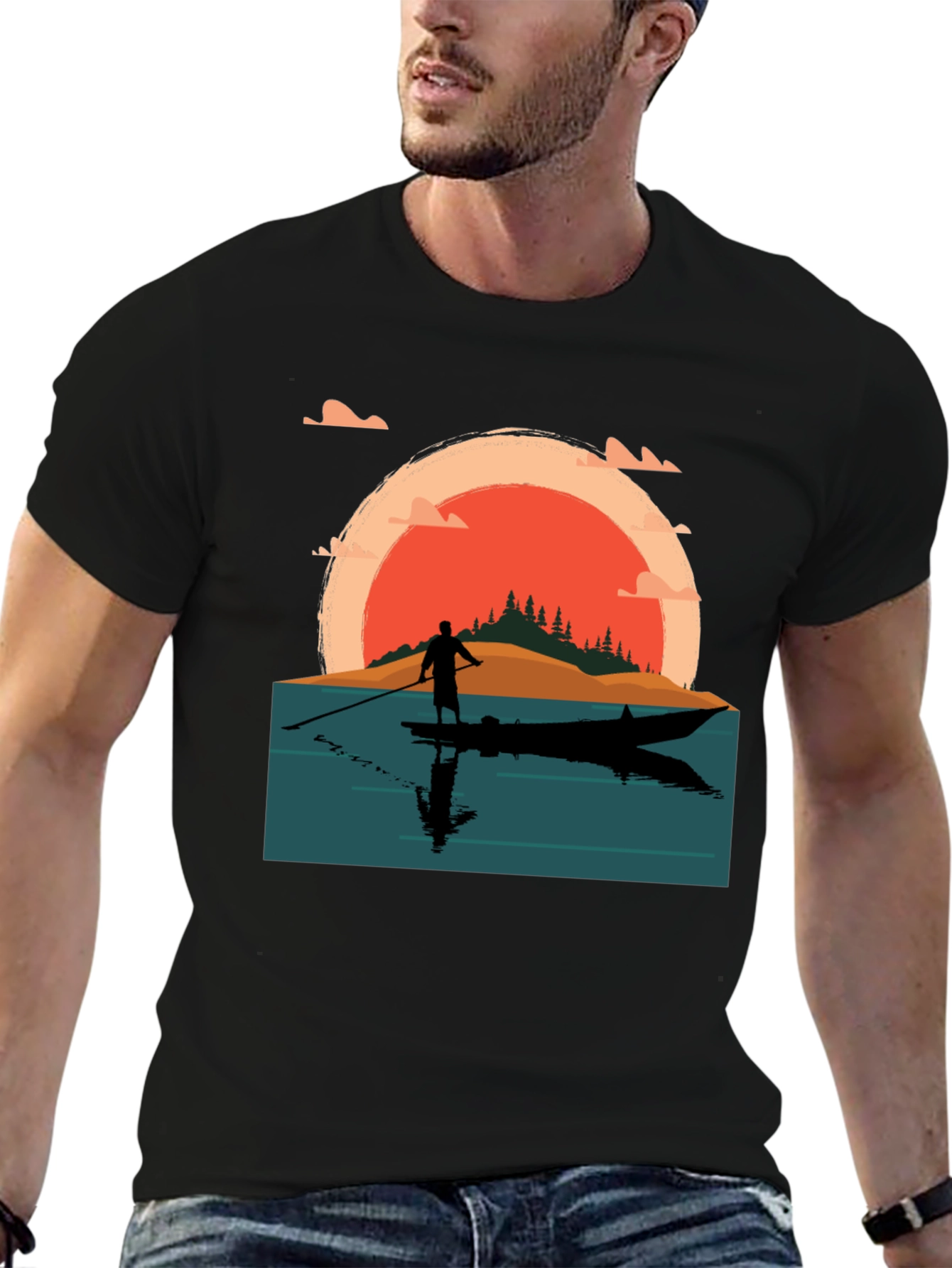 Black Sunset Paddle Board T-Shirt view 6